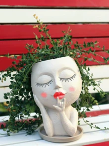 Maceta con forma de cara, maceta de planta de interior - Maceta de planta doble linda adecuada para flores y suculentas, con agujero de drenaje - Idea de regalo ideal - A - Ver 14