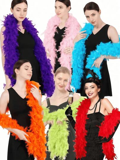 1pc Colorful Artificial Feather Scarf, 2m Long, Women's Feather Scarf, Suitable For Dance, Wedding, Party, Halloween, Stage Decor, Festival Party Headwear, Clothing Accessories, Scarf Decoration, Great For Birthday Party, Halloween, Christmas, Racing, Afternoon Tea, New Year's Eve, Concerts And Home Decor, Dance Wedding, Stage Performance, Carnival Costume And Accessories, Party Supplies