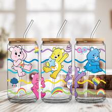 CARE BEARS 1 cốc thủy tinh có ống hút 16oz với họa tiết gấu hoạt hình và trái tim dễ thương, bền chắc, chống rò rỉ, món quà lý tưởng cho gia đình, bạn bè, Giáng sinh và bất kỳ dịp nào. - Nhiều màu - Xem 2