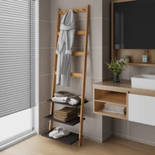 Coat Rack And Shoe Rack In Natural And Anthracite Bamboo - Natural Wood Color - View 5