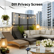 Biombo separador de ambiente de metal independiente – Panel decorativo de acero de 3 piezas – Resistente al óxido, robusto, cerca moderna – Para patio, balcón, jardín, terraza, patio trasero, uso interior - Pantalla plegable metálica galvanizada para exteriores - Ver 4