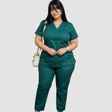 Hospital Set Short Sleeve Scrub Slim + Plus Size Quick Dry Oxford High Quality Private And Fitted Nursing Uniform 36-50 Veterinary Hospital And Clinics - Dark Green - View 6