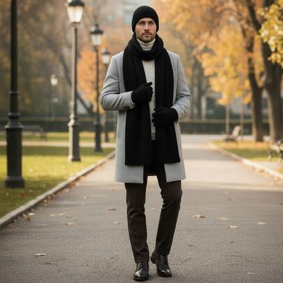 Conjunto Masculino de Inverno 3 Peças – Touca Cachecol e Luvas em Tricô