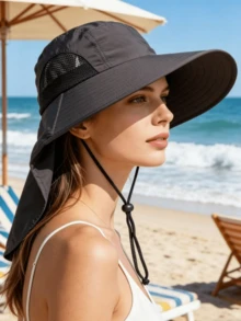 1 chiếc mũ rộng vành chống nắng, mũ câu cá ngoài trời, chống tia UV, che mặt và cổ, thích hợp đi biển, du lịch. - Nhiều màu - Xem 6