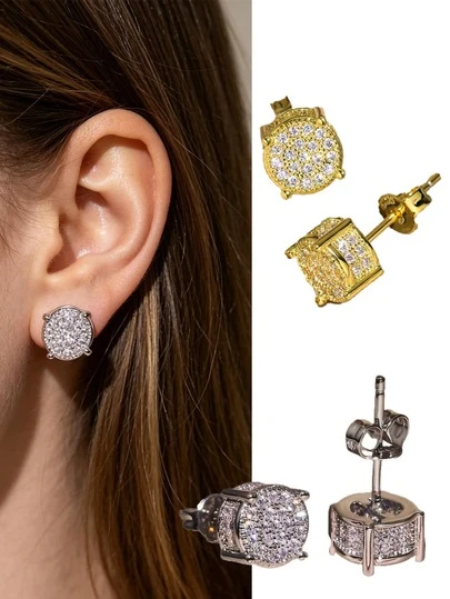 1 Bộ khuyên tai đinh tán phổ biến dành cho nam và nữ, hình tròn, đính đá lấp lánh xung quanh, thích hợp làm quà tặng và phụ kiện trang trí cho các bữa tiệc và ngày lễ.