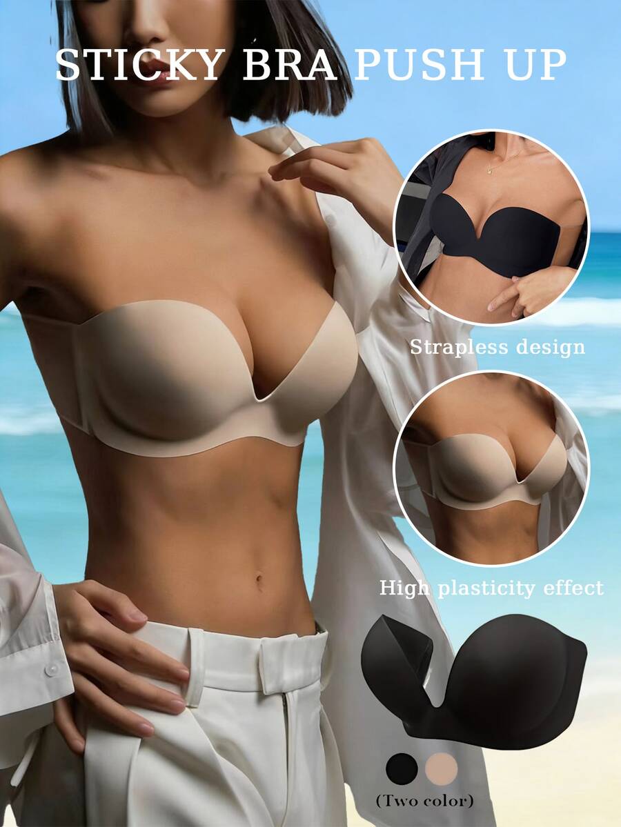 Cinta adhesiva invisible para levantar el busto de mujer, sujetador sin tirantes y sin espalda, realce del busto, cubre pezones, antideslizante, levanta y sostiene - Multicolor - Ver 1