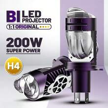 HYNBYZJ 1個/2個 H4 Bi LED 迷你投影鏡頭 LED 車用大燈燈泡 CANBUS 超亮 200W 100000LM H4 高/低光束 適用於汽車&摩托車 - A - 查看 2