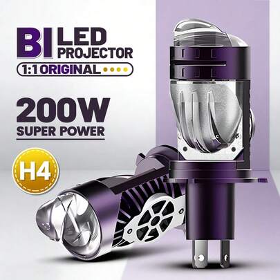 HYNBYZJ 1个/2个 H4 双LED迷你投影透镜 LED汽车前大灯灯泡 CANBUS 超亮 200W 100000LM H4 远近光灯 适用于汽车和摩托车