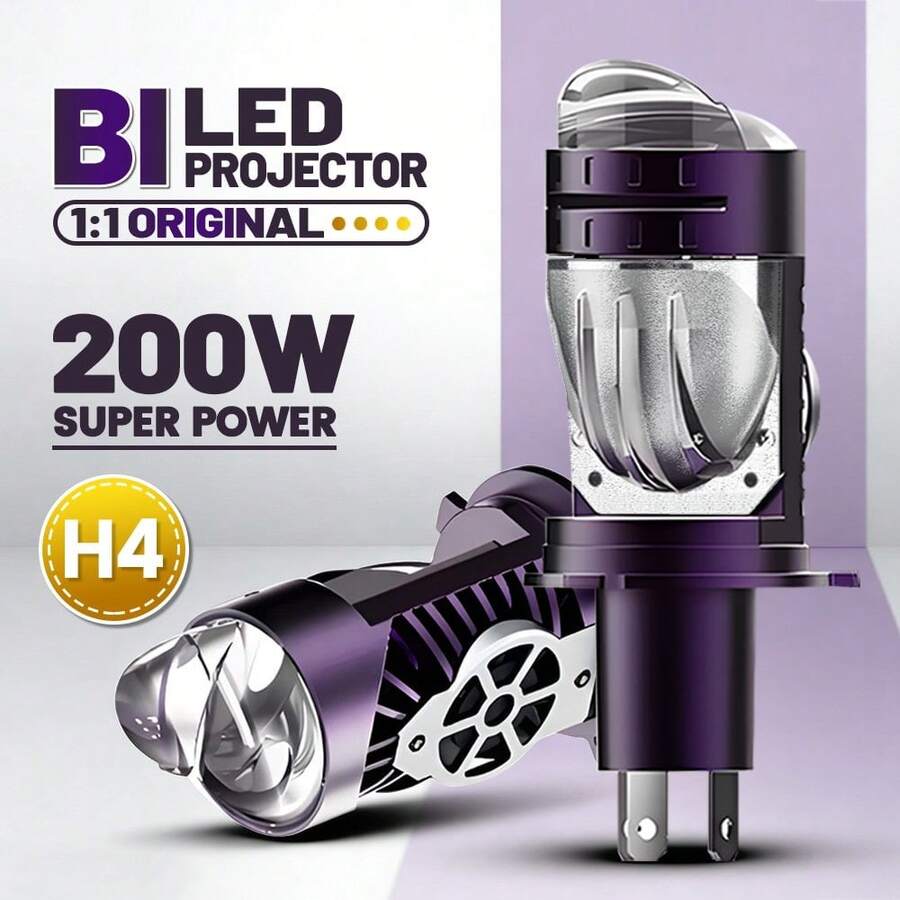 HYNBYZJ 1個/2個 H4 Bi LED 迷你投影鏡頭 LED 車用大燈燈泡 CANBUS 超亮 200W 100000LM H4 高/低光束 適用於汽車&摩托車