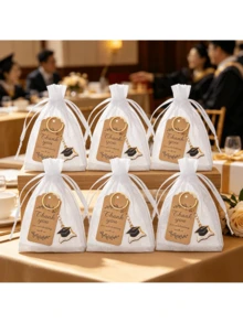 Bộ quà tặng móc khóa chủ đề tốt nghiệp, 36 chiếc túi vải organza đựng thiệp cảm ơn, đồ dùng trang trí tiệc tốt nghiệp cho học sinh trung học và đại học. - Nhiều màu - Xem 4