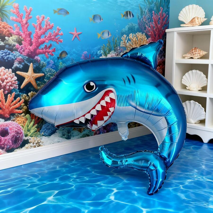 1pc Shark Shaped Balloon, Ocean Animal Balloon For Birthday Party Atmosphere, Party Decoration, Room Decor, Ocean Themed Party Decoration - View 1