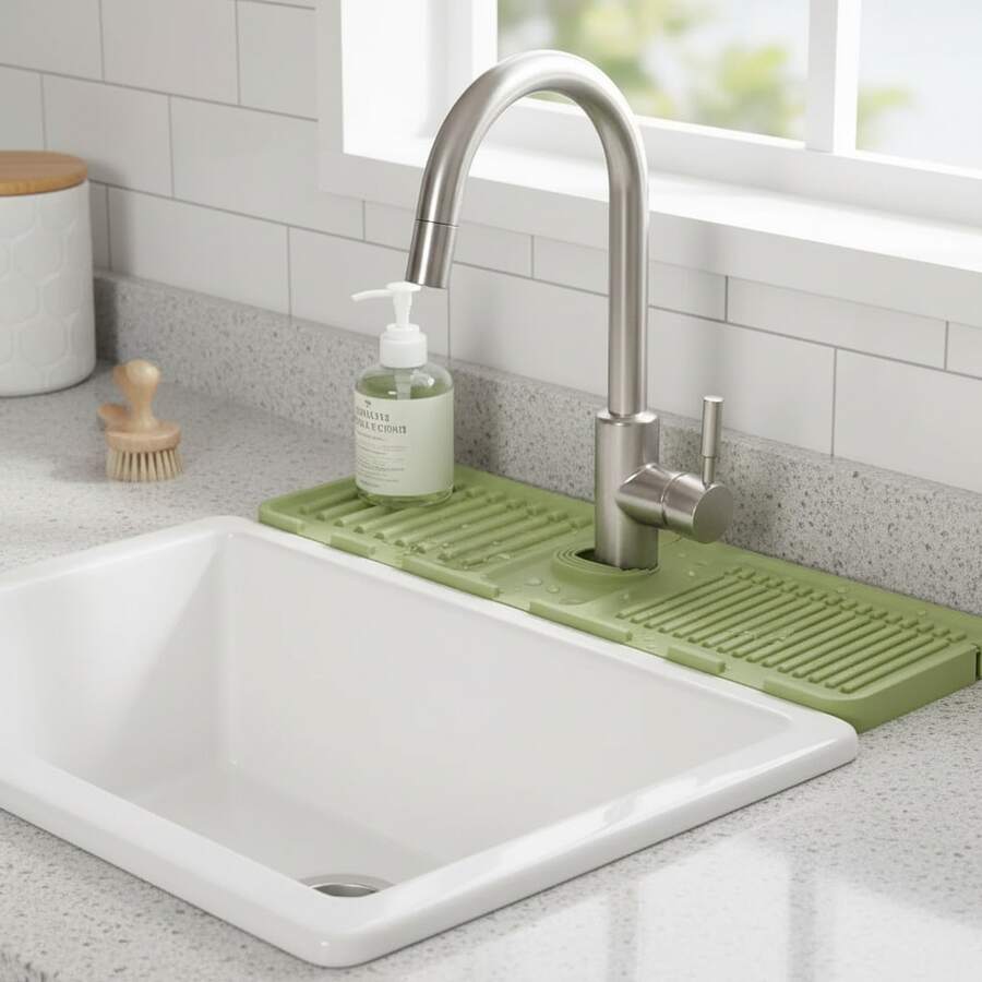 Faucet Mat For Kitchen Sink – Adjustable Silicone Sink Splash Guard With Fast Drying Properties , Perfect For Bathroom, Laundry & Bar, Durable Kitchen Sink Accessories Green - 綠色 - 查看 1