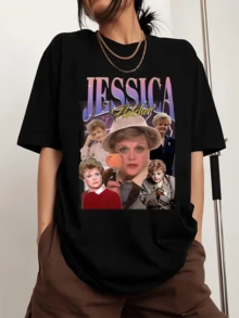 Jessica's Fletcher Hoodie, Crew Neck Sports T-Shirt With Print For Men, Short Sleeve - Black - View 1