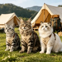 卡通刺绣猫咪背带套装 - 防逃脱轻便背心，四点调节，柔软透气网布，毛绒玩具和手感舒适的牵引绳，适合小型/中型猫咪；多功能宠物袋可装垃圾袋/零食/装饰品，也可放入宠物身份标签/GPS追踪器/联系信息卡，防止宠物走失。 - 米色 - 查看 3