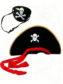 2pcs/Set Halloween Pirate Hat + Pirate Eye Mask - Skull Print Pirate Captain Costume Hat, Pirate Accessories, Party Hat, Masquerade, Cosplay Pirate Captain Hat,Summer,Beach - Multicolor - View 9