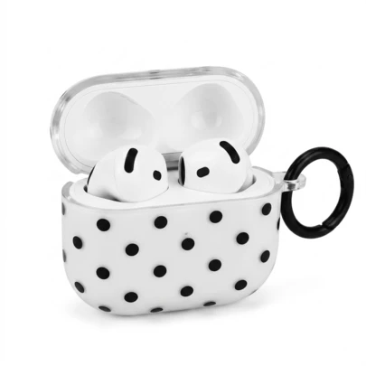 Minimalist Korean Style Black & White Polka Earphone With Heart Pendant, Anti-Drop Protective Cover Compatible With 2/3/4/Pro/Pro2/Pro3