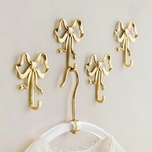 1/2/4pcs Gold Elegant Bow Wall Hooks, Metal Convenient Wall Hooks, Painted Finish, For Hanging Keys, Hats And Clothes, Entryway Storage, Wall Storage, Room Living Room Bedroom Bathroom Decoration, Princess Room - Multicolor - View 2