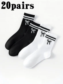 5/10 Pairs Women's Ruffled Lace Trim Black Socks, Soft Breathable Knee High Socks, Suitable For Daily Wear, Festivals, Outdoor, All Seasons, Match With Loafers, Casual Shoes, Size 36-42 - Multicolor - View 7