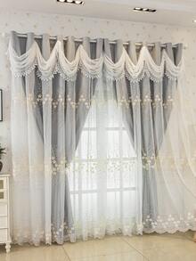 1 bộ rèm cửa cao cấp hai lớp thêu hoa 3D nổi bật, chất liệu vải voan mỏng, may sẵn, thích hợp cho phòng khách và phòng ngủ. - Màu xám đen - Xem 7