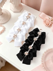 8 piezas de pasadores de mariposa con perlas y rhinestones, talla grande de 14 clips laterales versátiles, accesorios para el cabello elegantes y delicados de estilo coreano - Blanco y Negro - Ver 2