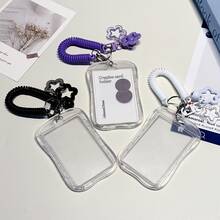 2pcs INS Style Transparent Waist Pouch Card Holder, Minimalist Fashion Accessory, Suitable For Student ID And Access Cards, With Cute Star Charm And Spring Cord Decoration - A - View 4