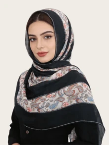 1件女士雪纺头巾，时尚头巾，饰有水钻拼接工艺，中东风格 - 印花拼接頭巾多色 - 查看 2