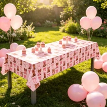 1 pieza Mantel rectangular de plástico desechable de 54x108 pulgadas con estampado de botas y lazos de vaquera rosa, adecuado para fiestas de cumpleaños con tema vaquero, fiestas de vaquera, baby shower, y fiestas con tema country western para hombres y mujeres - Multicolor - Ver 4