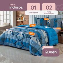 Queen Size 3 Piece Double Sided 400 Thread Count Printed Patchwork Blanket Kit Premium Bedding Soft Blanket - Cadet Blue - View 2