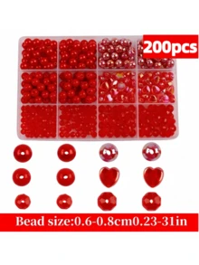 每盒160/200件，12个隔层，红色珠子配件，情人节礼物首饰制作套装 - 彩色 - 查看 8