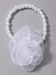 1 pièce Bracelet fleur en dentelle élégant et minimaliste, faux perle, fibre de polyester, convient pour les mariages et les banquets - Blanc - Voir 2