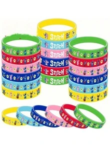 DOBBLE 1 Set Of 12 Pieces Stitch, Bracelet - Official Stitch Design (Stitch Emote) - Multi-Colour Party Gift (Green, Red, Blue, Yellow, Pink) - Birthday, Valentine's Day, Carnival, Casual Dress Up - No Charm Required - Perfect Gift For Fans, Themed Event Accessories, Character Themed Silicone Wristband - View 2