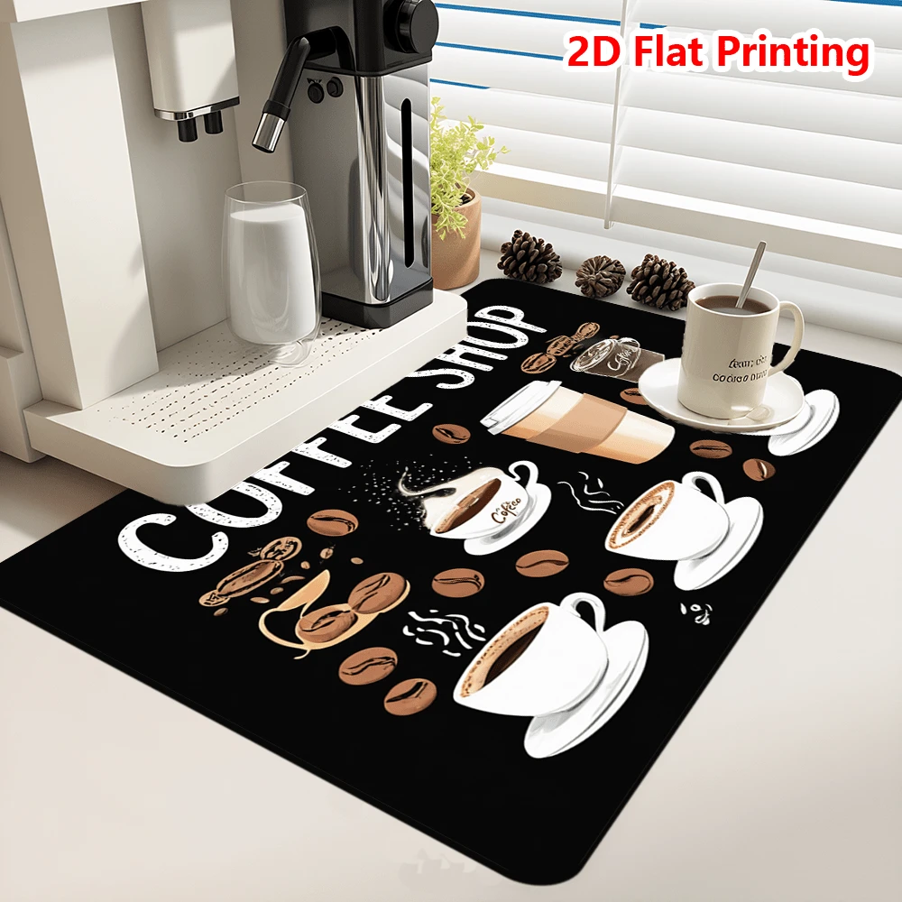1/10 Tấm lót bát đĩa in hình nghệ thuật cà phê cho quầy bếp quán cà phê, siêu thấm hút, nhanh khô, chống trượt, làm từ tảo cát, thích hợp trang trí quầy bếp và máy pha cà phê. - Nhiều màu - Xem 1