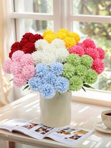 6支仿真菊花/非洲菊，多色带绿叶，耐用塑料材质，免维护，适用于家居、婚礼、派对、桌面装饰、圣诞节、万圣节、感恩节、复活节、室内/室外、夏季装饰 - 彩色 - 查看 1