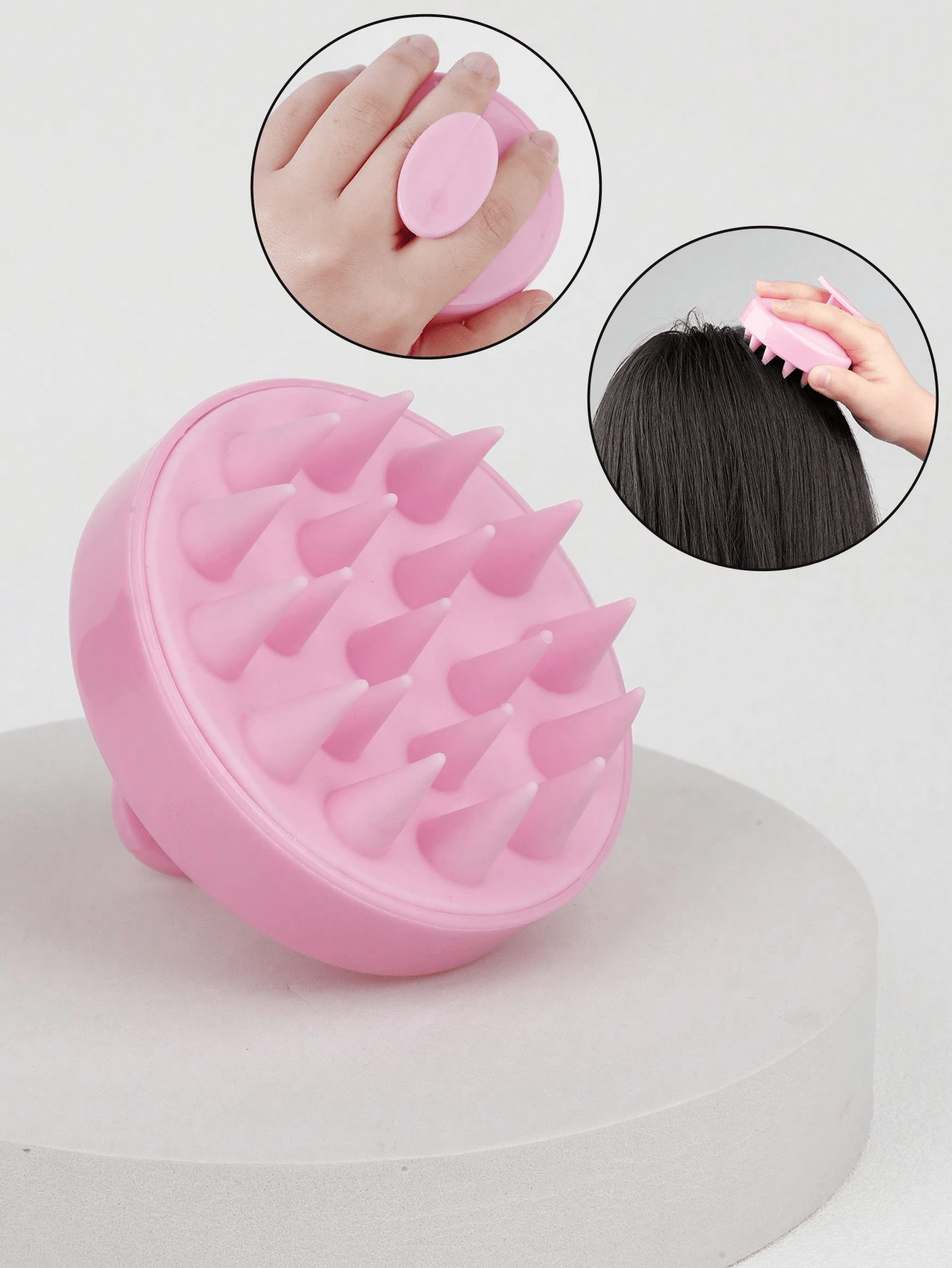 1pc Silicone Massage Shampoo Brush, Hair Washing Comb Cleansing Bath Brush Hair Styling Tool - Pink - View 1