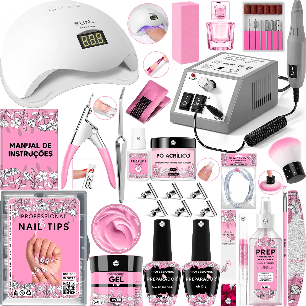 Acrylic Gel Nail Kit Fiber For Beginners Complete Sun Cabin 5 Greenhouse Nails Electric Sander Professional Manicure - Grey - View 1