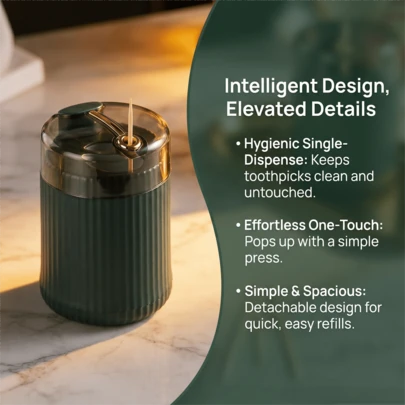 Light Luxury Press-Type Toothpick Holder, Automatic Pop-Up Toothpick Dispenser, Minimalist Vertical Striped Toothpick Box, Dustproof Toothpick Storage Container For Home Kitchen Dining Room, Holds 80 Toothpicks, Size 6cm(2.36in) X 8.5cm(3.35in)
