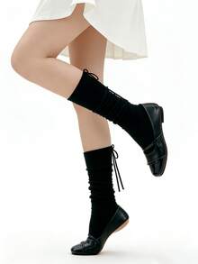 1/2 đôi tất cao đến đầu gối kiểu ballet tối giản mới dành cho mùa xuân/hè, có nơ và dây buộc. - Nhiều màu - Xem 6
