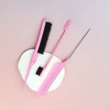 3件套ABS塑料梳子套装，包括造型梳、发刷、塑料梳、发际线梳、蓬松梳、尼龙梳和三排专业美发梳。适合家庭使用，男女通用，干湿两用。 - 多色 - 查看 13