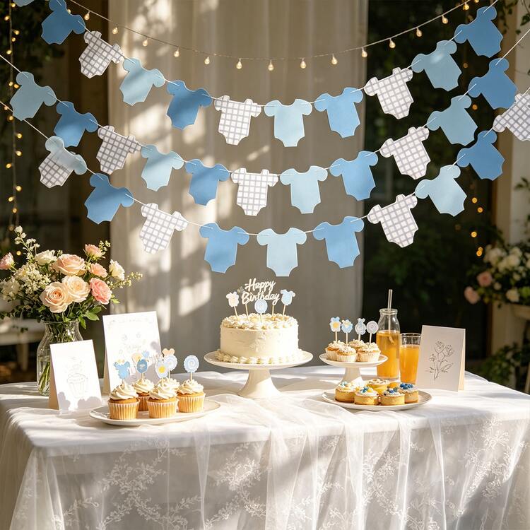 2pcs Gender Reveal Party Banners, Pink & Blue Buffalo Plaid + Shaped, Suitable For Christening, Welcome Party, Birthday Dessert Table And Photo Booth Background - Blue - View 4