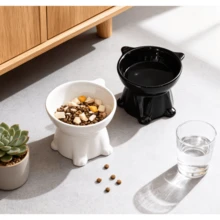 1个 - 优雅黑白高脚宠物碗,15°倾斜 - 防呕吐高脚宠物喂食器,旨在保护颈椎和脊椎,防滑宽底座,耐用塑料材质,适用于猫和小型犬,可盛放干湿食物,实用宠物礼品 - 500ml - 查看 5