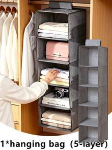 Foldable Hanging Wardrobe Storage Rack - Space-Saving Bedroom Storage Solution For Closets, Wardrobes And Cabinets, With Multi-Layer Non-Woven Hanging Bags With Drawers For Storing Shoes, Clothes And Kitchen Items, Gray Linen Pattern Home Decor, Room Decor And Autumn Decor, Multipurpose Hanging Organizer - Grey - View 13