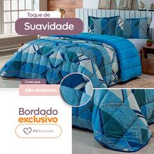 Queen Size 3 Piece Double Sided 400 Thread Count Printed Patchwork Blanket Kit Premium Bedding Soft Blanket - Cadet Blue - View 6