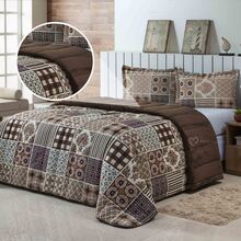 Queen Size 3 Piece Double Sided 400 Thread Count Printed Patchwork Blanket Kit Premium Bedding Soft Blanket - Mocha Brown - View 1