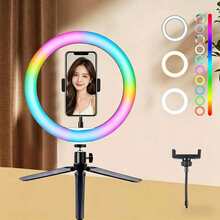 1pc Professional 10-Inch RGB Ring Light Set - Adjustable 38 Colors, Equipped With Sturdy Tripod And Phone Holder, Color Modes, Suitable For Selfie Ring Light, Video, Selfie, Makeup Applications And Other Scenes. Perfect For Photography, Video Recording, Live Streaming And Video Conferencing. - A - View 1