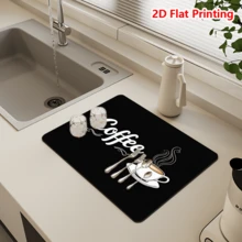 1/10pcs Coffee Cup Print Kitchen Absorbent Mat, Super Absorbent Quick-Dry Diatomaceous Earth Non-Slip Dish Drying Mat, Suitable For Kitchen Countertop Coffee Machine Decoration - Black - View 4