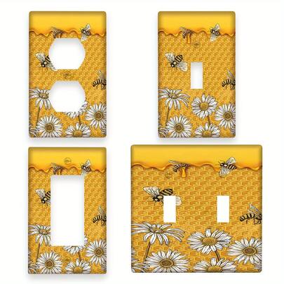 1pc Bee & Flower Decorative Light Switch Plate Cover - Daisy Pattern Wall Outlet Covers For Farmhouse Bathroom, Living Room Or Kitchen (1Gang/2Gang), Bee Bathroom Decor