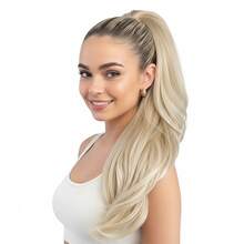 Drawstring Ponytail Blonde Synthetic Pony Tails Hair Natural Clip In Ponytail Hair Extensions Black Ponytail Extension,Drawstring Ponytail For Women Layered Long Wavy Pony Tails Hair Extensions,Synthetic Hair Extensions Ponytail For Daily Use - Light Golden Blonde - View 1