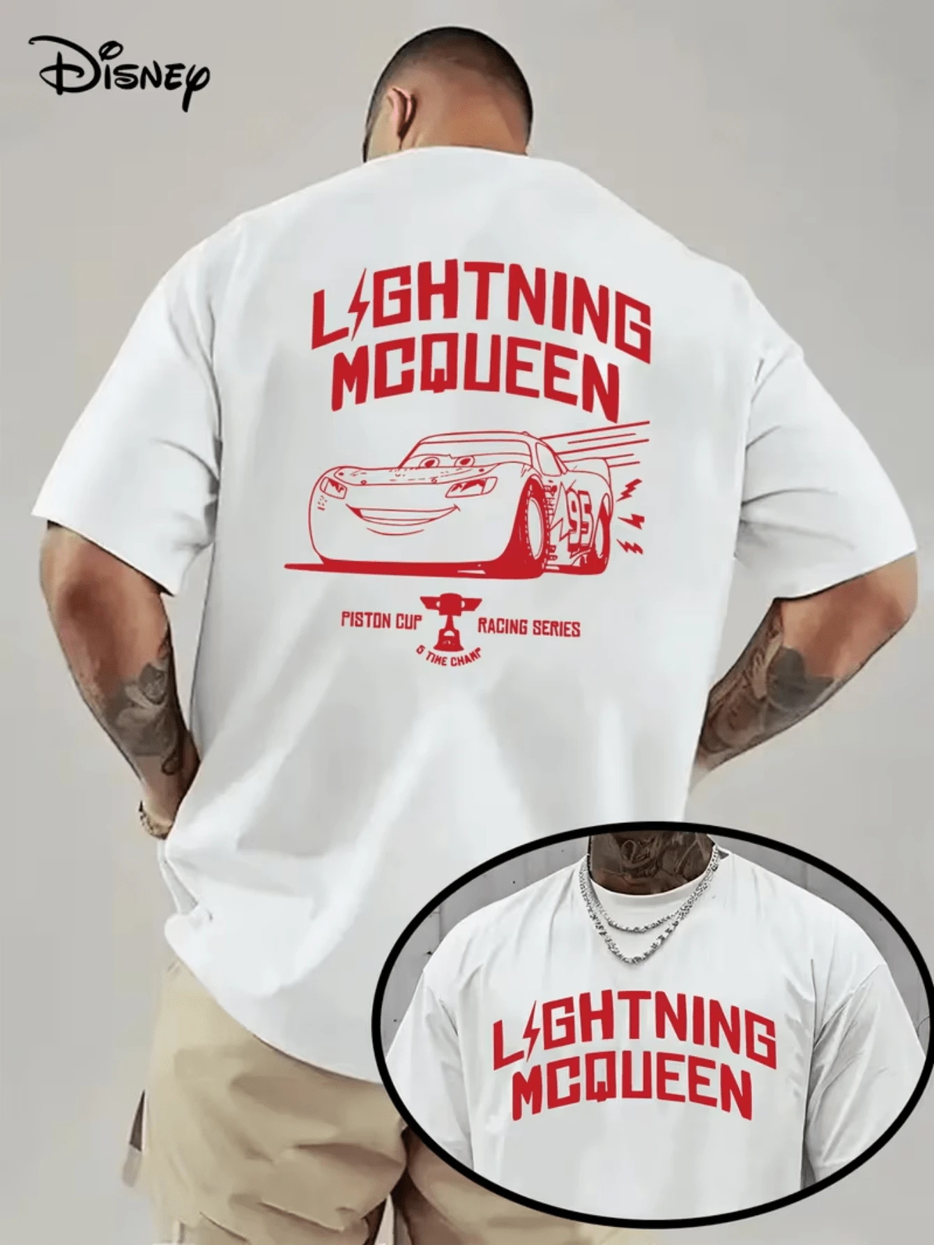 (Disney Licensed)Disney Cars Lightning McQueen Men's T-Shirt, Piston Cup Racing Series Graphic Tee, Oversized Crew Neck Short Sleeve Casual T-Shirt, Vintage Red Line Art Lightning McQueen Print Men's Summer Streetwear Top, Disney Officially Authorized Men's Short-Sleeved T-Shirts, Mens Clothes, Men, Ropa De Hombre, Summer Clothes, Men Shirts, Graphic Tees, Disney Outfits Men, Graphic Tees, Camisetas Para Hombre, Camisas Para Hombre, Summer Outfits For Men, Father's Day Gift, Perfect Gift For Family And Friends, Which Are Necessary For Birthday Parties, Disney Shirts, Mens Clothes, Summer Clothes, Officially Licensed Disney T-Shirts, Disney Men's And Women's Spring/Summer Fashion Casual Short-Sleeve T-Shirts - White - View 1