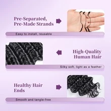 20 Inch Water Curly Feather Crochet Hair 40g Deep Curly Crochet Braid Hair Extensions For Women Knotless & Pre-Separated For Easy Braiding Heat Resistant Synthetic Mixed Human Blended Hair Light Weight & Reusable Natural Black, Halloween - SNatural - View 4