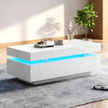 100 X 50 X 35 Cm Coffee Table With 2 Drawers / High-Gloss Side Table / Load Capacity 30 Kg / Easy To Assemble And Easy To Clean / Suitable For Living Rooms, Bedrooms And Apartments - 白色 - 查看 2